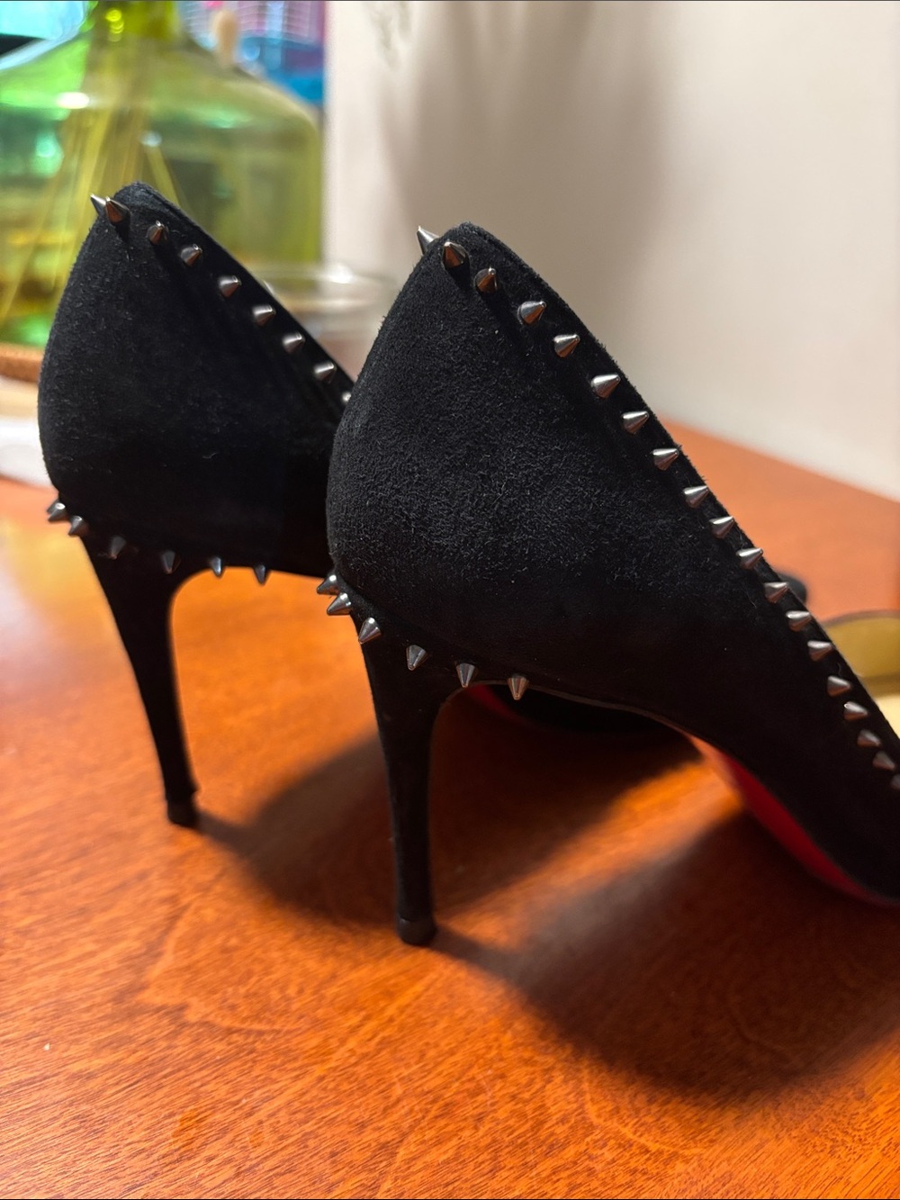 Christian Louboutin Black Suede Pointed Toe Studded Flats - Picture 2 of 4